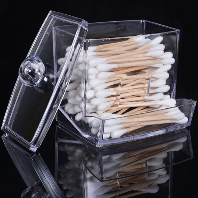 

Portable Cosmetic Storage Box Transparent Acrylic Cotton Swabs Sticks Box Holder Makeup Organizer Case Cotton Pads Container