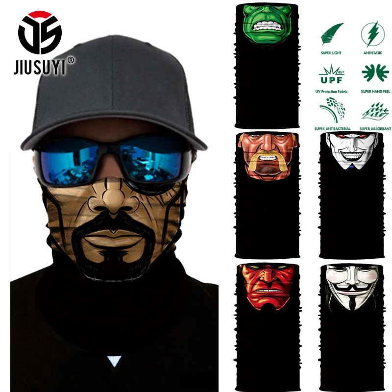 

3D Seamless Multifunctional Magic Headband Cartoon Face Men Tube Skull Head Scarf Warm Neck Face Mask Bandana Headwear Halloween