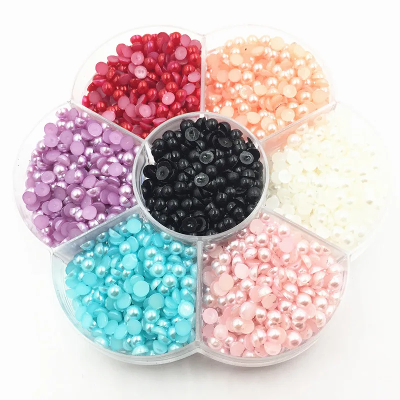 1 Box Mixed Colorful 4mm Semicircle Acrylic Flat Back Beads Cabochon