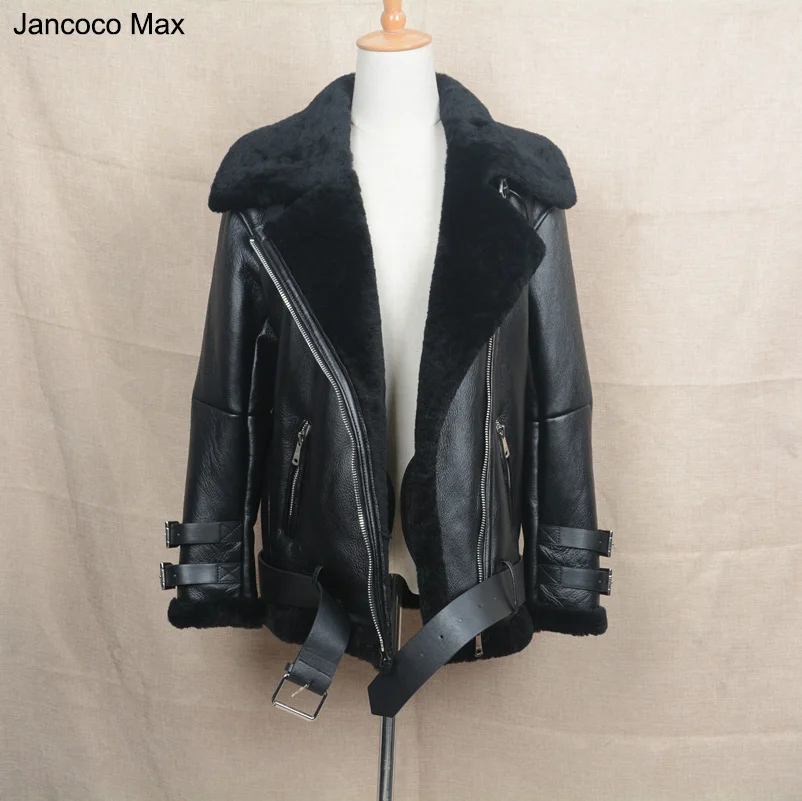 2017 Motorcycle Leather Punk Jacket Biker Jacket Women Men Genuine Leather Coat With Real Fur S1640