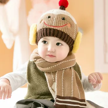 

2Pcs/Set Newborn Baby Knitted Hat Scarf Cartoon Caps Scarves Infant Boys Girls Winter Warm Crochet Beanie Set