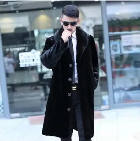 S/6Xl мужские повседневные Большие размеры Длинные черные теплые зимние осенние длинные пальто из искусственного меха мужские куртки из искусственного меха K903