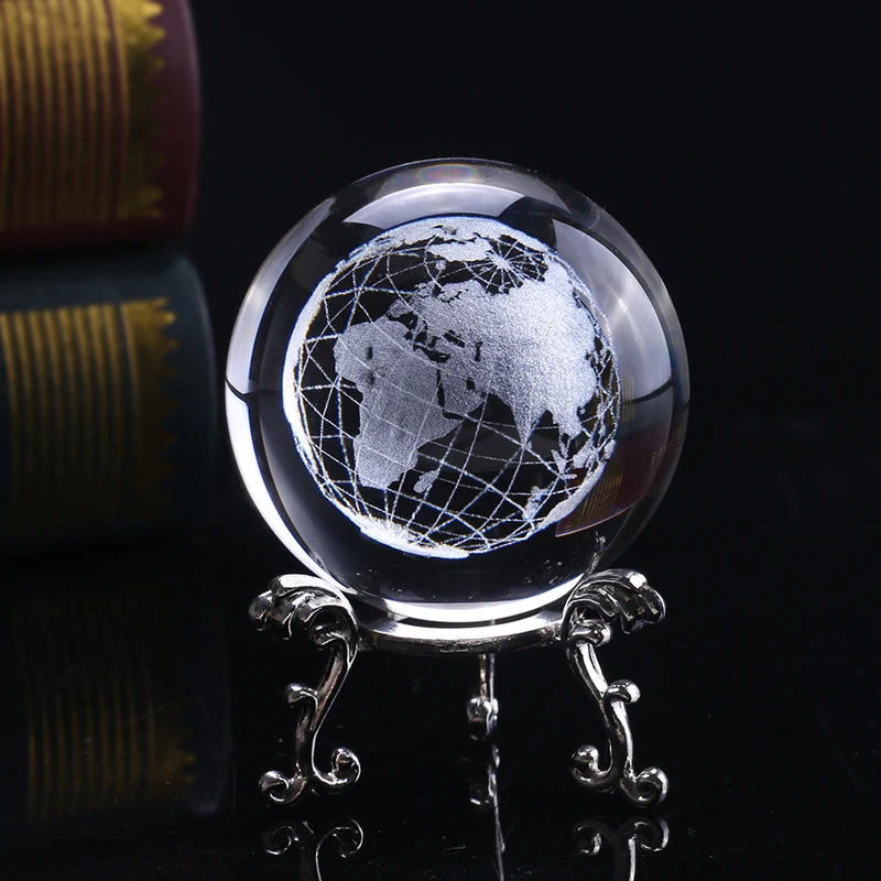 

6cm 3D Earth Miniature Model Laser Engraved Crystal Ball Glass Globe Crystal Craft Ornament Home Decoration Sphere Gift