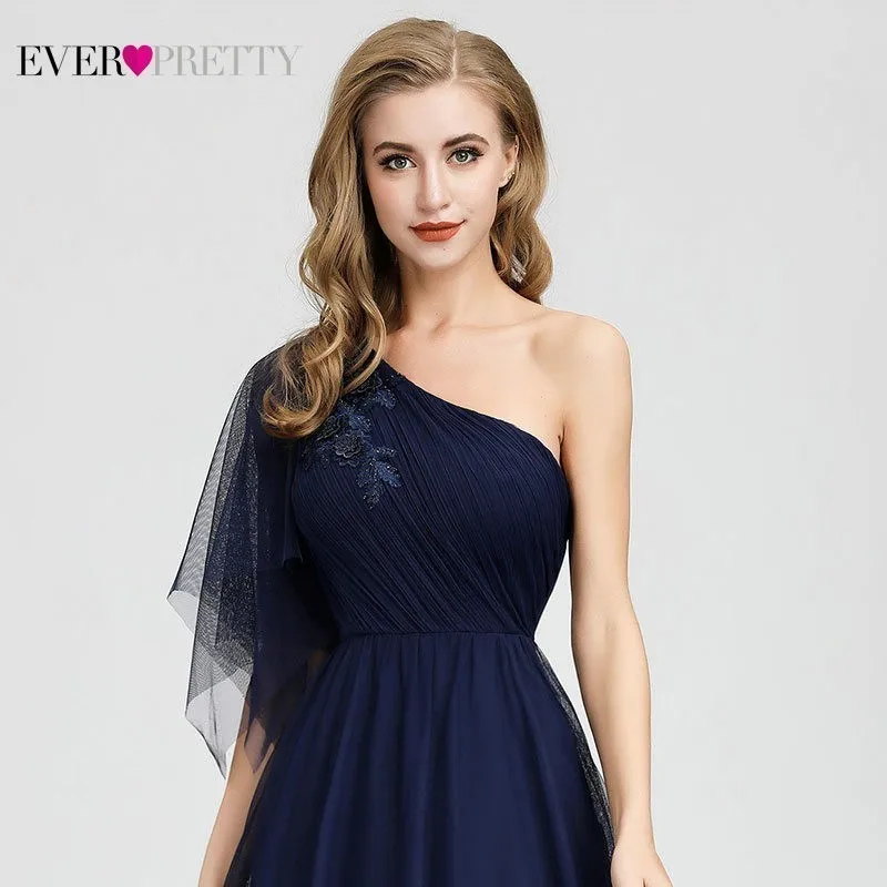 Vestidos De Gala Ever Pretty темно-синие платья для выпускного вечера Длинные на одно плечо с бисером сексуальные вечерние платья элегантные платья для торжественных событий