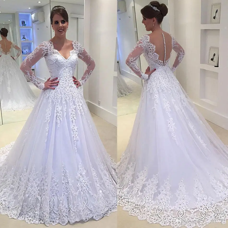 Princess Wedding  Dresses  2019  V Neck Dubai  a line Wedding  