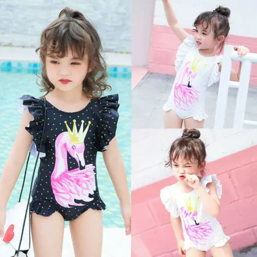 

2019 Newborn Kid Baby Girl One-Piece Suits Flamingo Print Bikini Swimwear Swimsuit Bathing Suit Beach