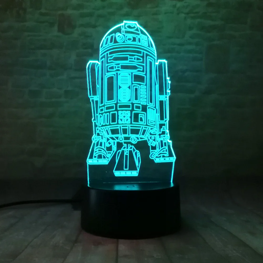 Новинка 3D Звездное видение R2D2 Wars военный корабль ракета ночник USB сенсорный 7 цветов градиентное освещение спальня настольные украшения для домашнего праздника