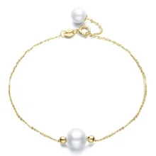18 K желтое золото AAAAA натуральный культивированный пресноводный жемчуг трендовые браслеты Цепочка Круглая Белая жемчужина для молодых девушек подарки на день рождения