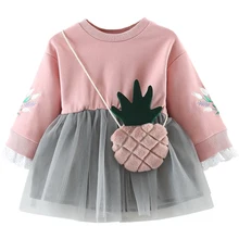 Детское платье для девочек осенне-весенняя одежда с длинными рукавами Топы для детей, одежда, летняя детская одежда для девочек принцесс, очаровательными сетчатыми оборочками для вышивка платья на возраст от 3 до 4 2 года