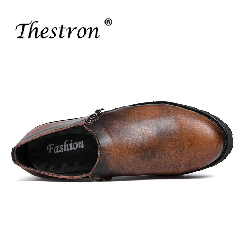 Ifrich Men Zip Shoes Luxury Brand Man Martins Shoes Leather Designer Sneakers For Mens Brown Retro Young Handmade Leather Shoes