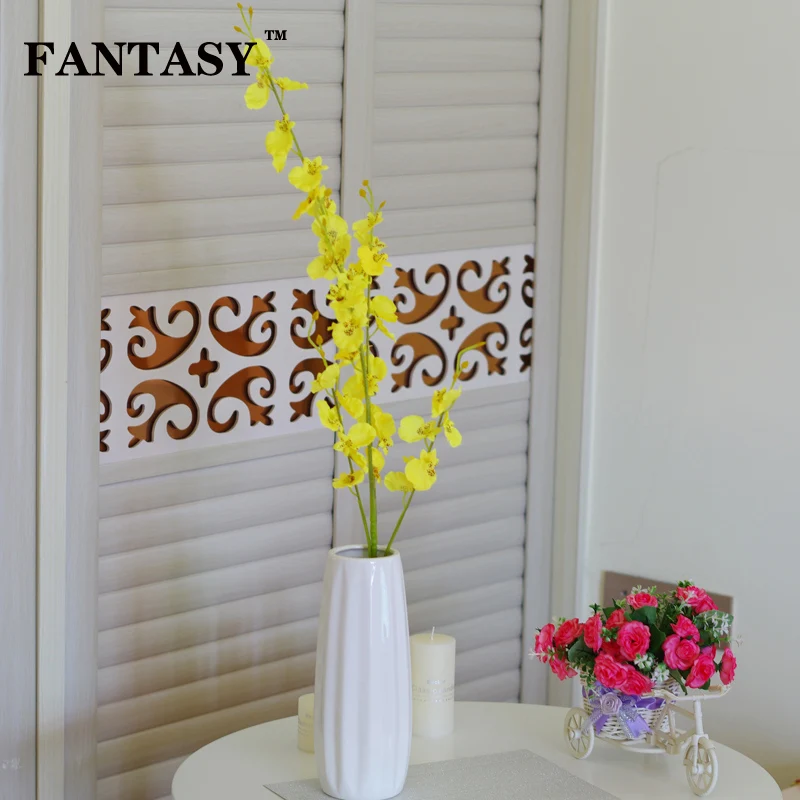 

FANTASY 44Heads Yellow Artificial Butterfly Orchid Flower Silk Fabric Fake Floral Bouquet Faux Plant for Garden Home Decoration