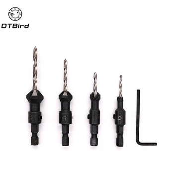 

4PCS Wood Countersink Drill Bit Set Carving Tools Boring Counterbore Hex Shank Chamfer Bore Hole Cutter Woodworking