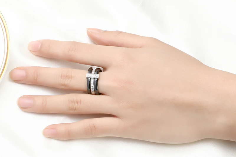 Модные 9 мм ширина Мезонины керамические кольца с Bling кубический циркон хороший три в одном из нержавеющей стали женские кольца подарок ювелирные изделия