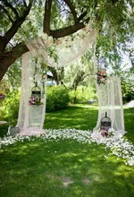 Laeacco Primavera Ao Ar Livre Cortina Árvore Gaiola Flor Grama Backdrops Para Estúdio de Fotografia Fotografia Fundos Fotográficos Personalizados