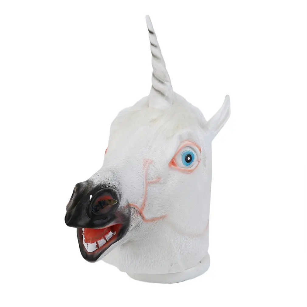 Popular Halloween White Unicorn Horse Head Mask Latex for a Crazy Cosplay Party New Hot