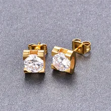 Martick Ювелирных Украшений Золотой Цвет серьги-гвоздики в виде одного кубического женщина Европейская Брендовая обувь квадратный Brincos для леди свадебные украшения E160
