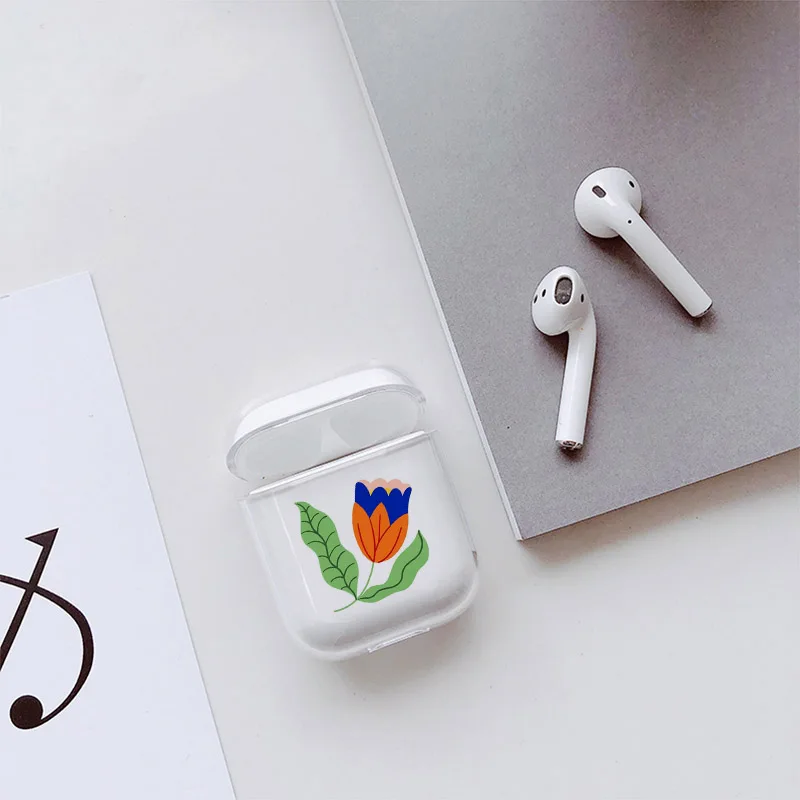 

Hard Case For AirPods Case Cute Bluetooth Earphone Cover For Airpods Cartoon Art Flower Transparent Protect Cover