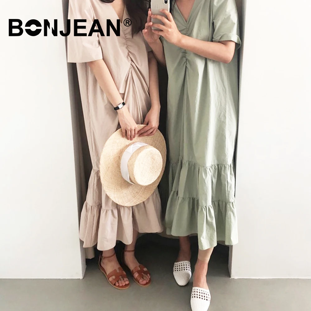 

Long Dress Women Summer Green Black V Neck Robe Longue Femme Korean Dress Elegant Sukienki Streetwear Vestido Longo Jurken Z214