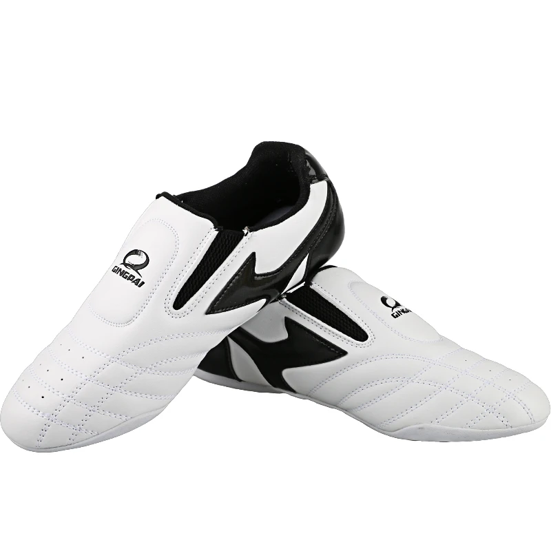 White Strip Breathable Taekwondo Shoes Martial Arts Sneaker kids Sport Shoes for Professional Training Competition Soft Sole