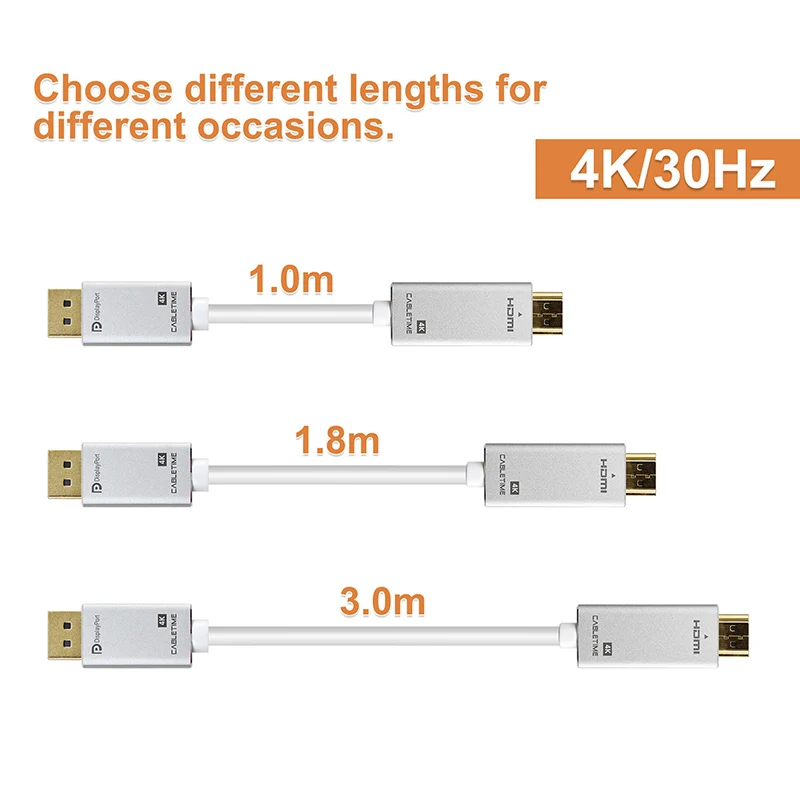 Cabletime DisplayPort To HDMI Cable 4K 30Hz DP To HDMI DP M/M Gold-Plated Pre DP 1.2 for HDTV Projector Laptop PC Monitor N165 Cabletime DisplayPort To HDMI Cable 4K 30Hz DP To HDMI DP M/M Gold-Plated Pre DP 1.2 for HDTV Projector Laptop PC Monitor N165