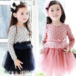 

Children Girls Dress Spring Autumn Clothing Dot Long Sleeve 2 Colors Dot Dress