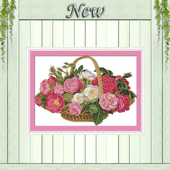 

Rose basket flowers paintings 11CT patterns printed on canvas 14CT needlework diy dmc cross chinese stitch Sets Embroidery kits