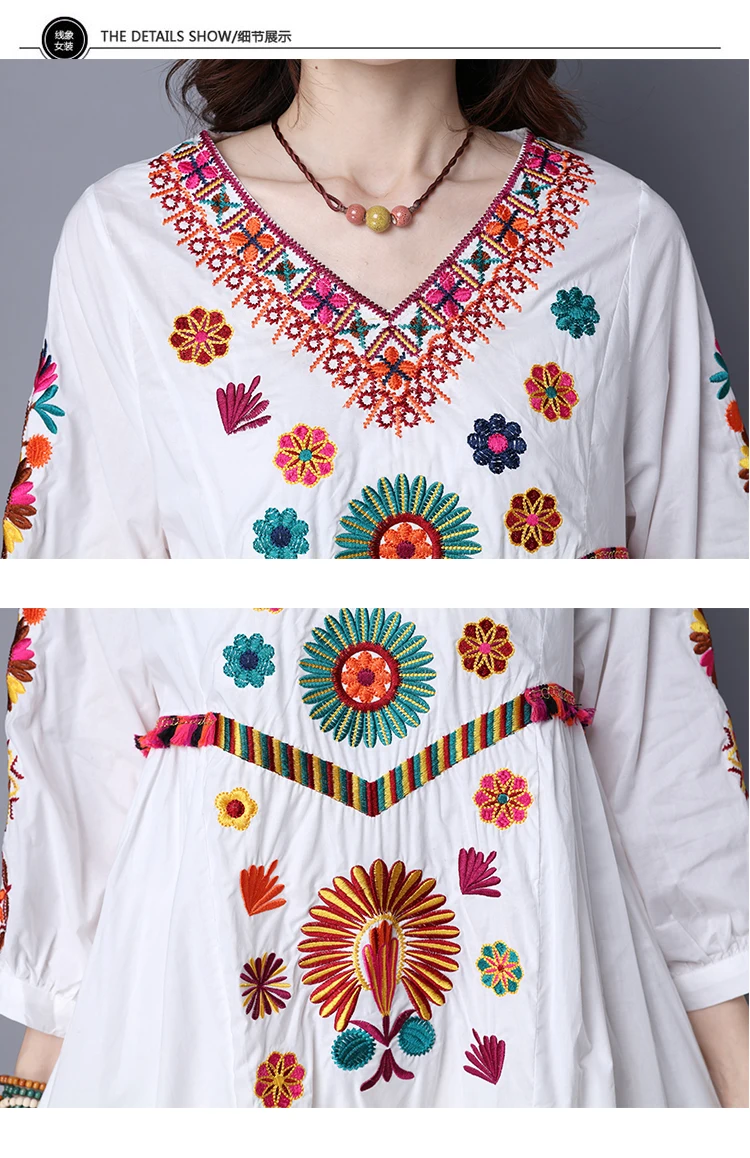 Горячая Распродажа винтажное 70 s мексиканское Бохо хиппи цветочное вышитое этническое свободное белое длинное шикарное платье для беременных