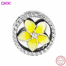 CKK 925 пробы серебряный желтый Flore Spacer Бусины в окружении Ясно CZ DIY Fit PANDORA Подвески для женщин ювелирных изделий CK013D