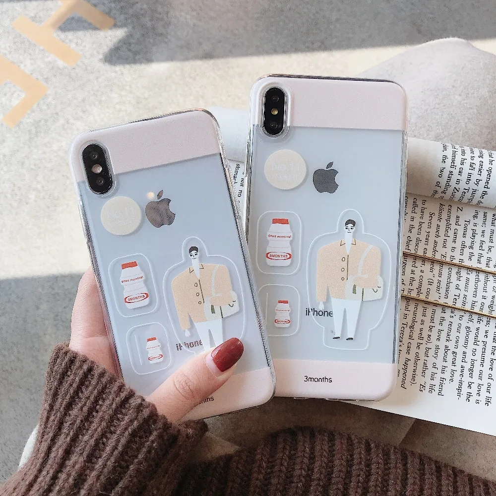 

ORYKSZ Transparent Cartoon Milk Silicone Soft TPU Phone Case For iPhone XS MAX XR XS X Cases For iPhone 8 7 6 6S Plus Back Cover
