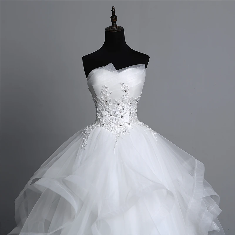 Appliques Pearls Strapless Ball Gown Wedding Dress