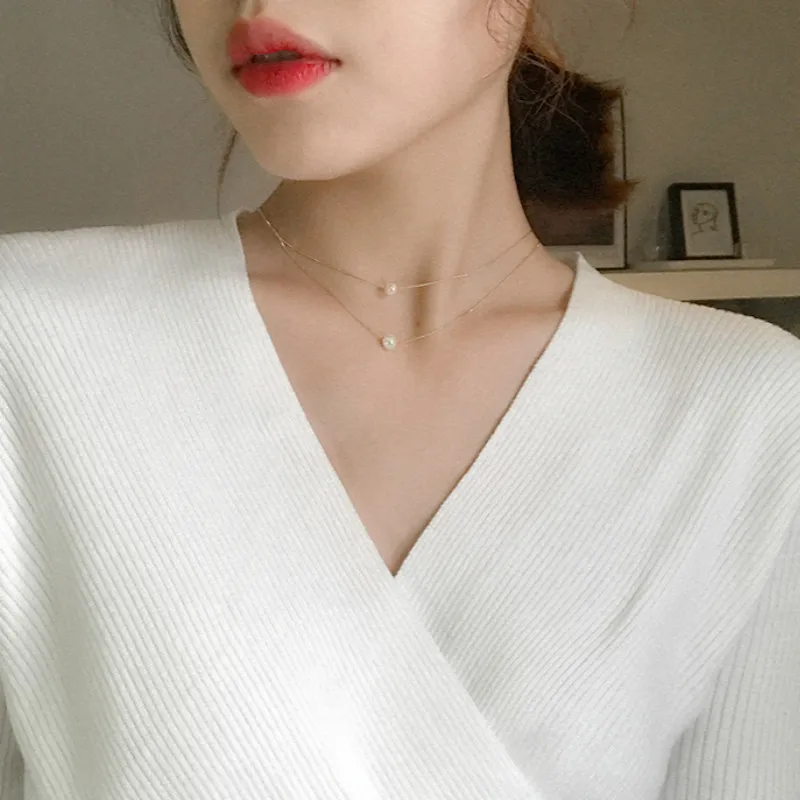 Индивидуальное модное квадратное ожерелье из циркона с искусственным жемчугом и кристаллами невидимое прозрачное женское ожерелье с леской