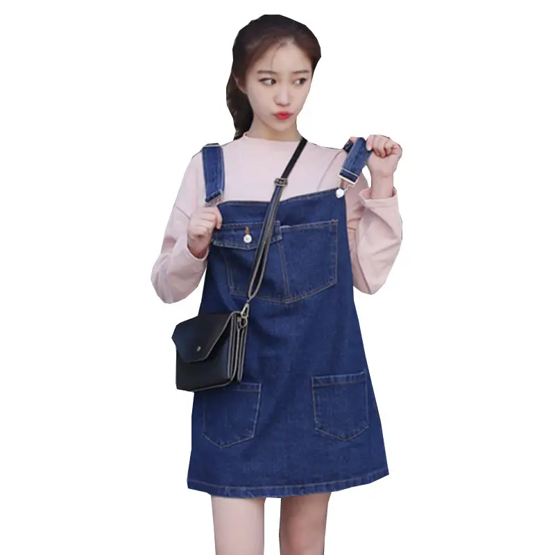 

2018 Spring Summer Women Denim Strap Dress Loose Plus size Suspenders Dresses Fashion Fat MM Female Jeans Dress Vestidos WZ482
