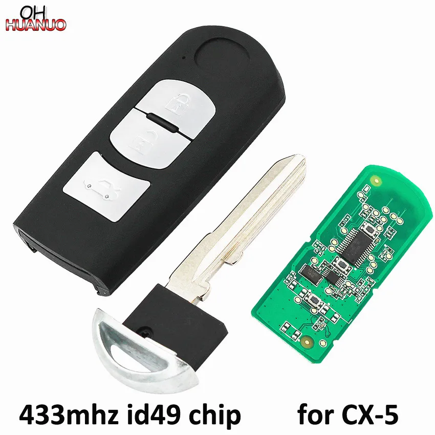 

New Uncut Smart Remote Car Key Fob 3 Button 433Mhz With 49 Chip ID49 for Mazda CX-5