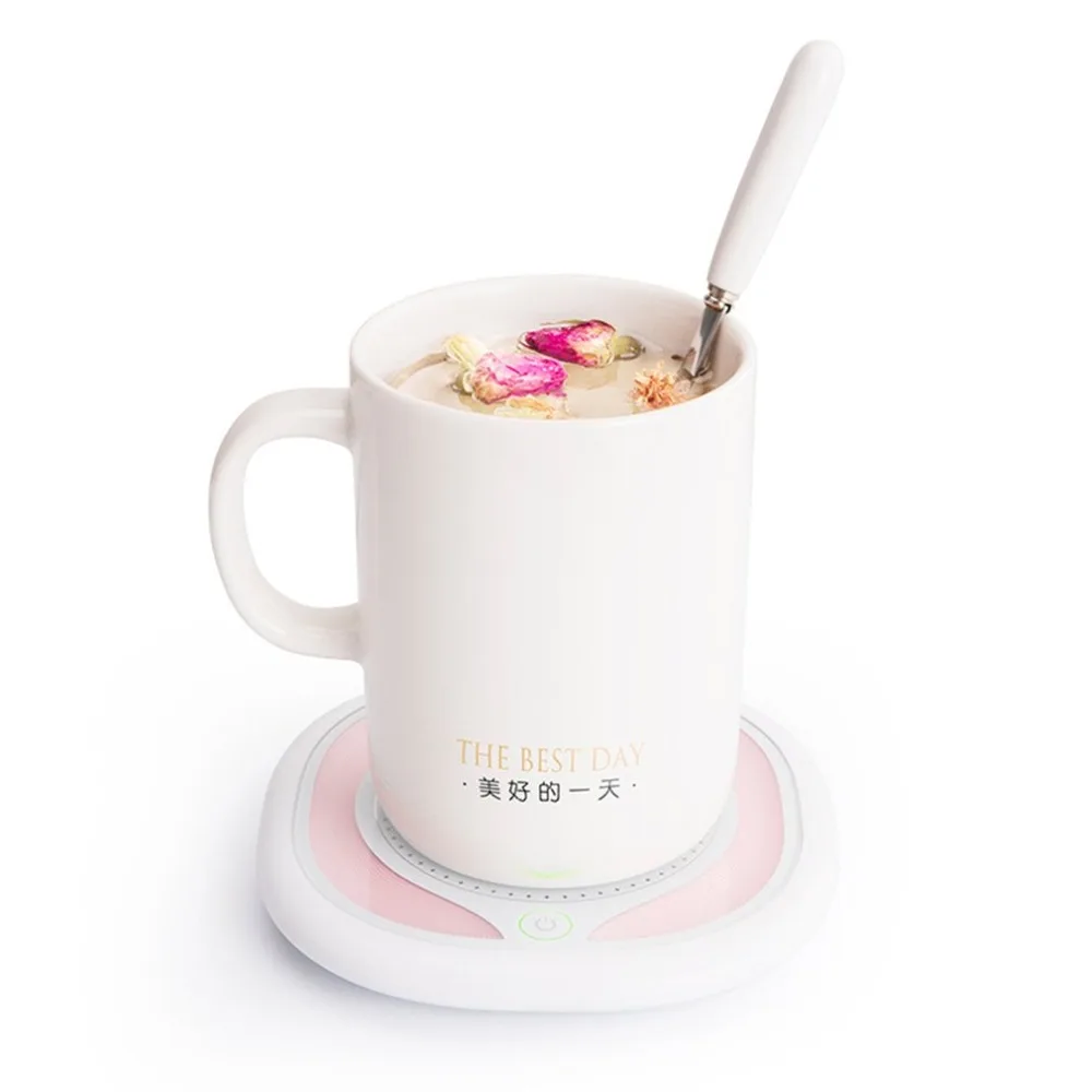 

55 Degree Warm Cup Thermostat Cup With Heating Coaster Gift Mug Mat Ceramic Hand Warmer Cup Adjustable Temperature Cup Lid