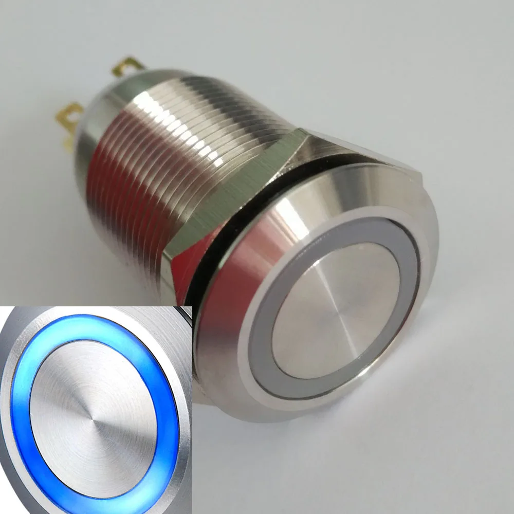 

19mm Waterproof 1NO1NC resettable Push Button Switch (Blue Led)