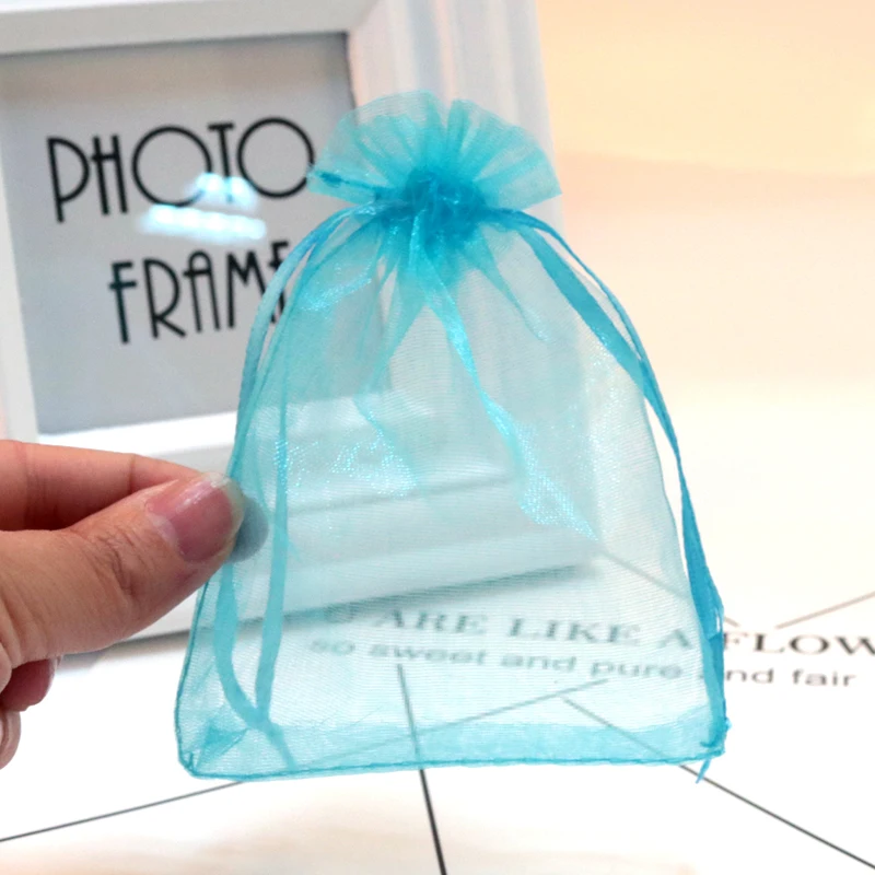 

2018 New 100pcs/lot Lake Blue Organza Bag 5x7cm Mini Jewelry Bag Drawable Candy Gifts Packaging Bags Drawstring Gift Bag Pouches