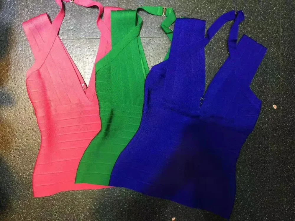 Sexy Fashion Blue Rayon Bandage Tops Halter Vneck Green Pink Party