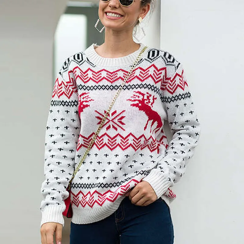 2020 Christmas Sweaters Women Round Collar Long Sleeve Christma Kiss Me Deer Tree Sweater Funny Pullover | Женская одежда
