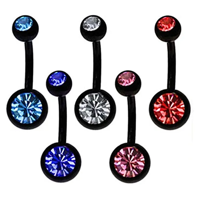 Buy Surgical Black Steel Navel Piercing Dangle Crystal