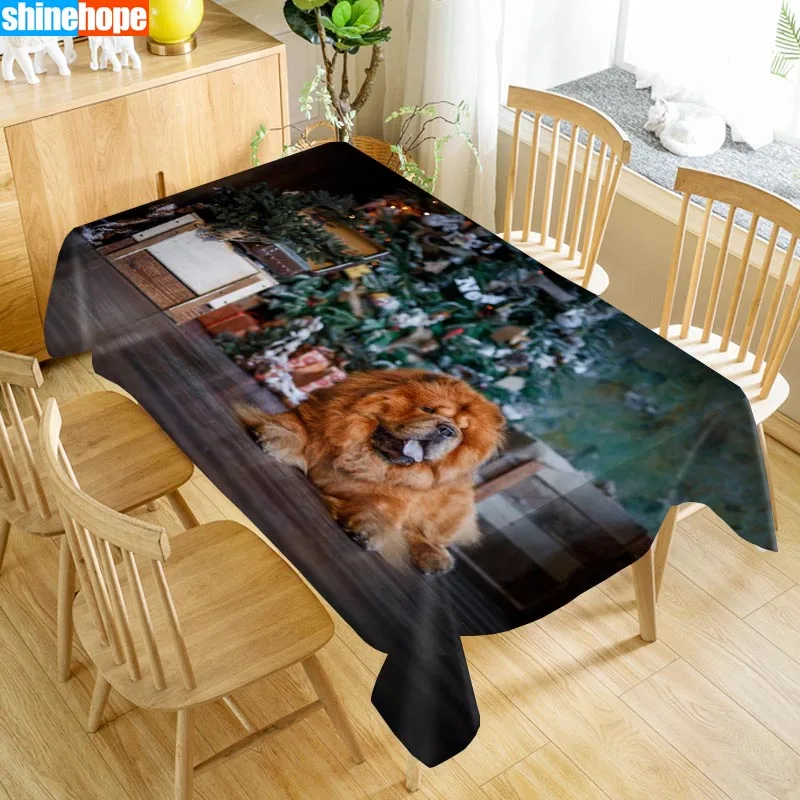  Custom Christmas Dog Chow Chow Table Cloth Oxford Print Rectangular Waterproof Oilproof Animals Tab