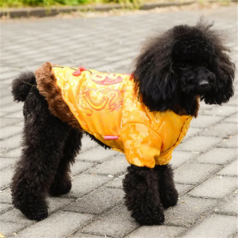 Bigeyedog зимняя одежда для собак китайская Новогодняя курта для собак костюм Тан одежда для щенков Пудель Йоркширский терьер костюм чихуахуа