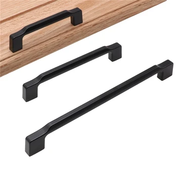 QVWN Black Solid Aluminum Alloy kitchen Handles Modern Simple Drawer Handles Shoe Cabinet pull knobs and Wardrobe Door Handles