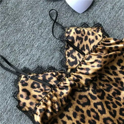 Для женщин атласное кружевное нижнее белье Babydoll с леопардовым принтом желтый