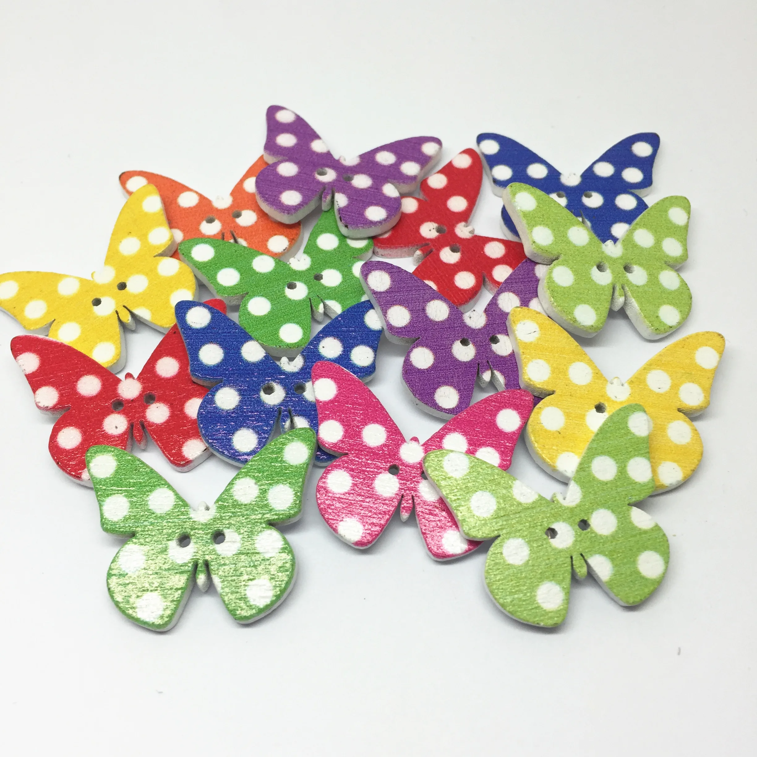

50pcs Dots Butterfly Shaped Wood Buttons 2 Holes Fancy Shabby Chic Novelty Button Embellishment Scrapbooking Cardmaking