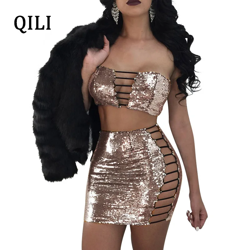 sequin two piece gown