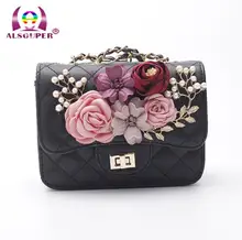 2017 Floral Perle Messenger Bags Frauen Weiß Marke Gesteppte Leder Handtasche Kette Umhängetasche Plaid Frauen Flap Crossbody Tasche