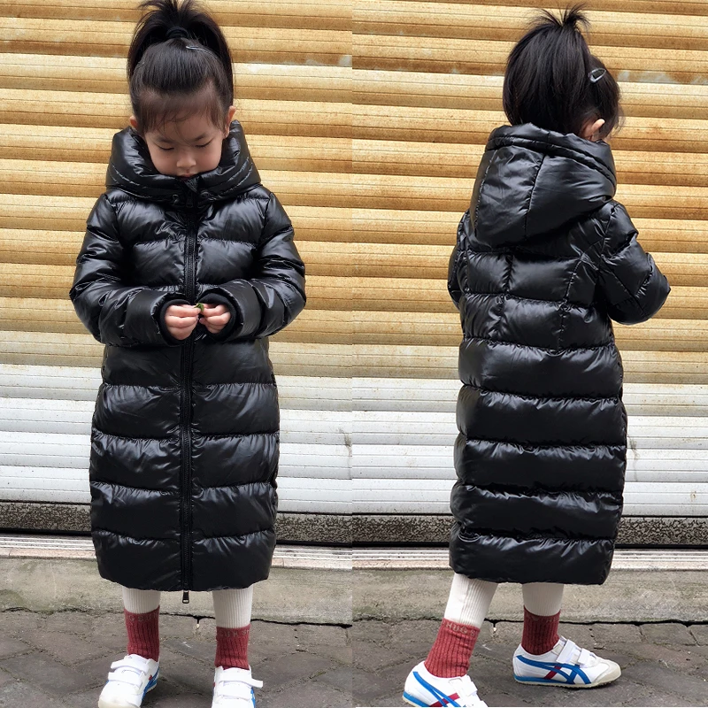 

Boys Down Jacket Girls Winter Down Jacket Kids Solid White Duck Down Long Coat Girls Hooded Thick Down Jacket Black