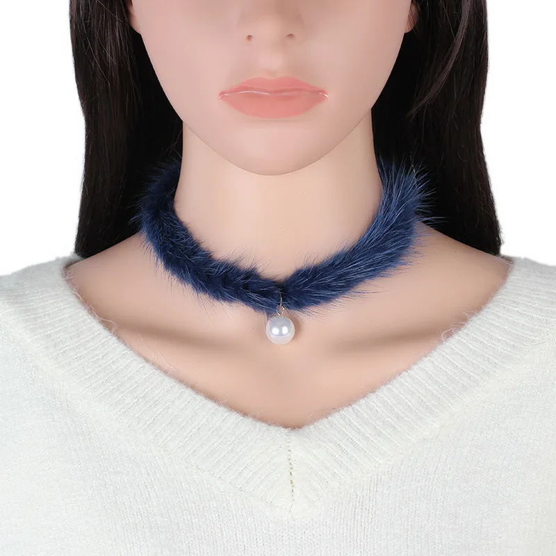 Винтажное колье-чокер из искусственного меха для женщин, ожерелье на шею с имитацией жемчуга, креативное готическое колье, женская бижутерия, XX153 - Окраска металла: blue