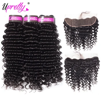 

Upretty Hair Deep Wave Bundles With Frontal Brazilian Hair 3 Bundles With Frontal Humam Hair Lace Frontal Closure With Bundles