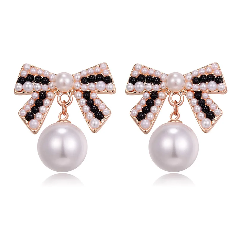 

Cute Black Gold Silver Color Bowknot Stud Earrings for Women Fashion Jewelry Party Wedding Earrings Accessories pendientes N08